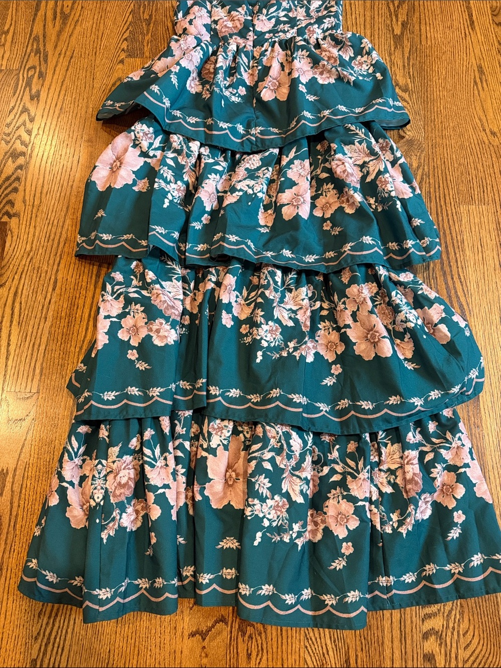 Mable Vivian Green Pink Flower Print Layered Maxi Dress M - Picture 6 of 9